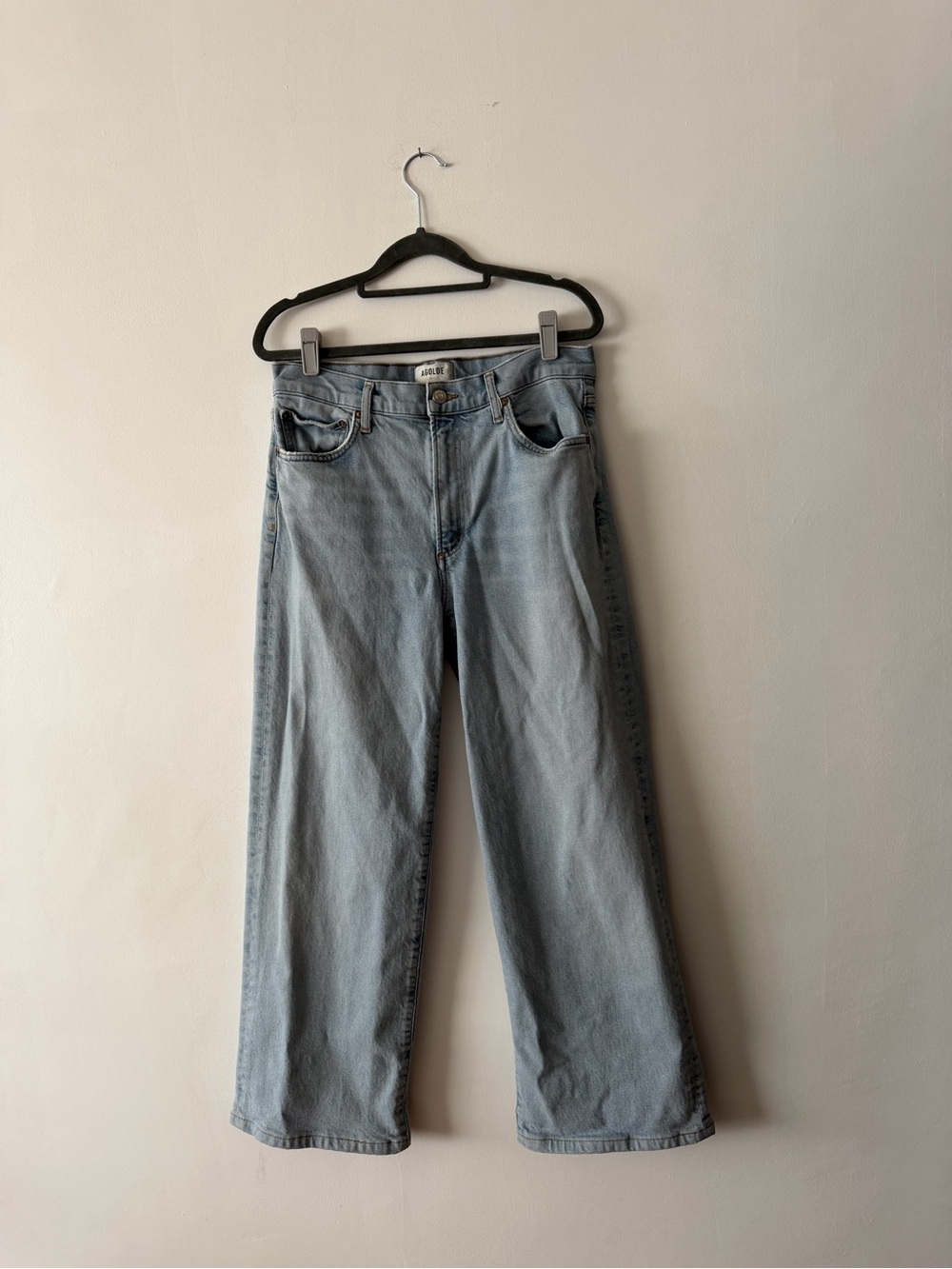 AGOLDE Harper Mid Rise Wide Leg Straight Jeans in Trouble Petite 27.5" Inseam 29